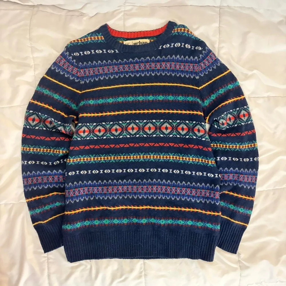 Men's Navy Multicolor Fair Isle Crewneck Sweater - Picture 1 of 1